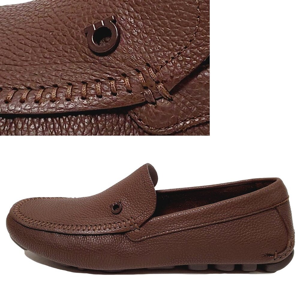 SALVATORE FERRAGAMO SHOES SAUL GANCINI LOGO LOAFERS BROWN SUEDE sz 7 EEE
